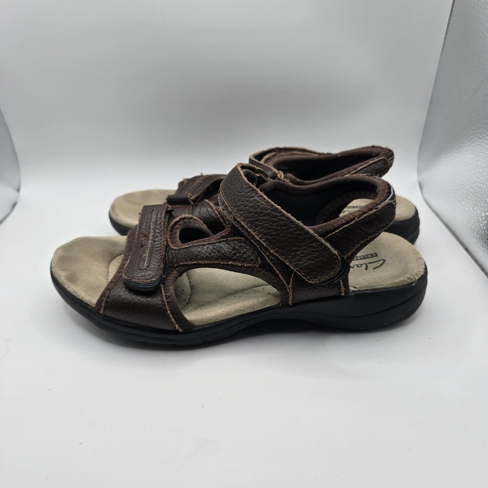 Clarks Collection Women's Sz 6 Brown Leather Hook & Loop Comfort Walking Sandals